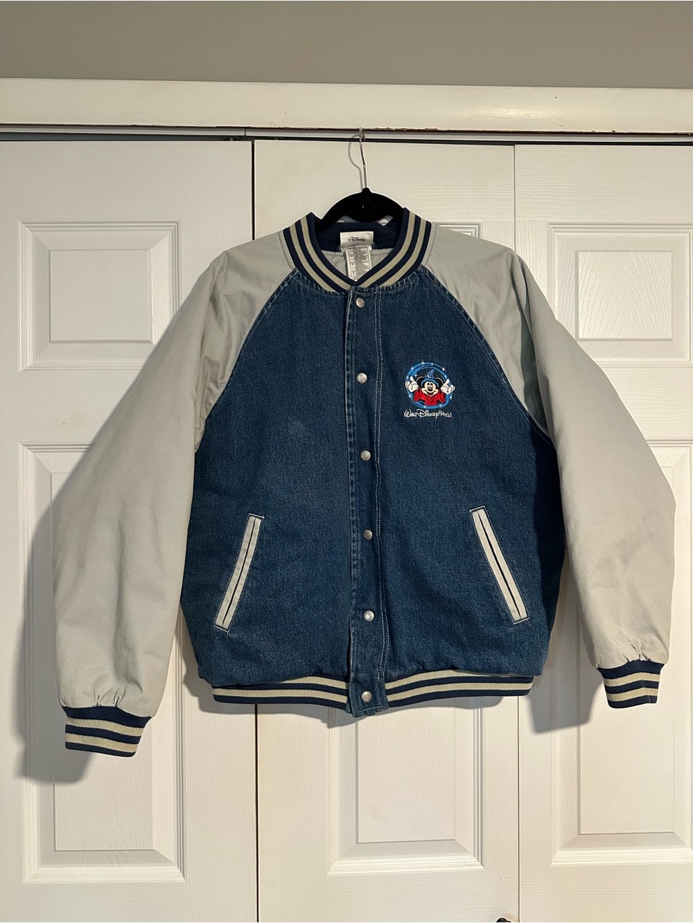 Vintage Walt Disney World Denim and Cream Varsity Jacket